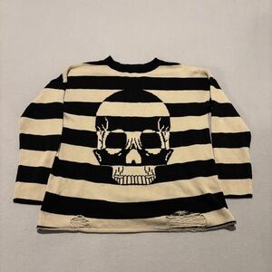 Iron Fist Sweater Size Small Cream Black Striped Skull Y2K Goth Grunge Distresse